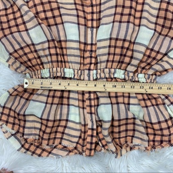 Free People We The Free Pacific Dawn Plaid Shirt Size Large NWT Peach Tree Combo - Picture 6 of 9
